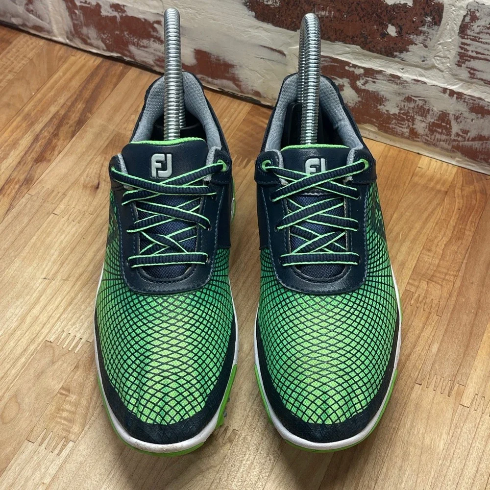 FootJoy Junior 45098 Spiked Golf Shoes Green Navy Blue Kids Size 2 M